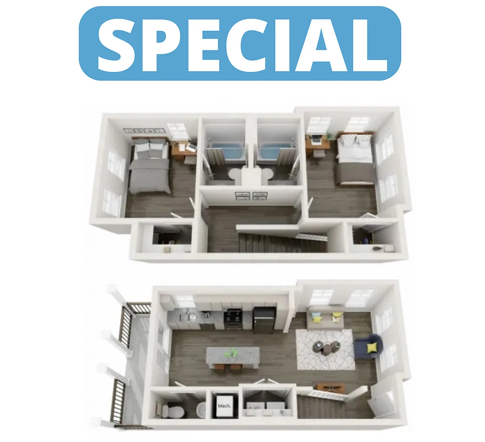 TH-B5 | 2 bed 3 bath | from 990 square feet