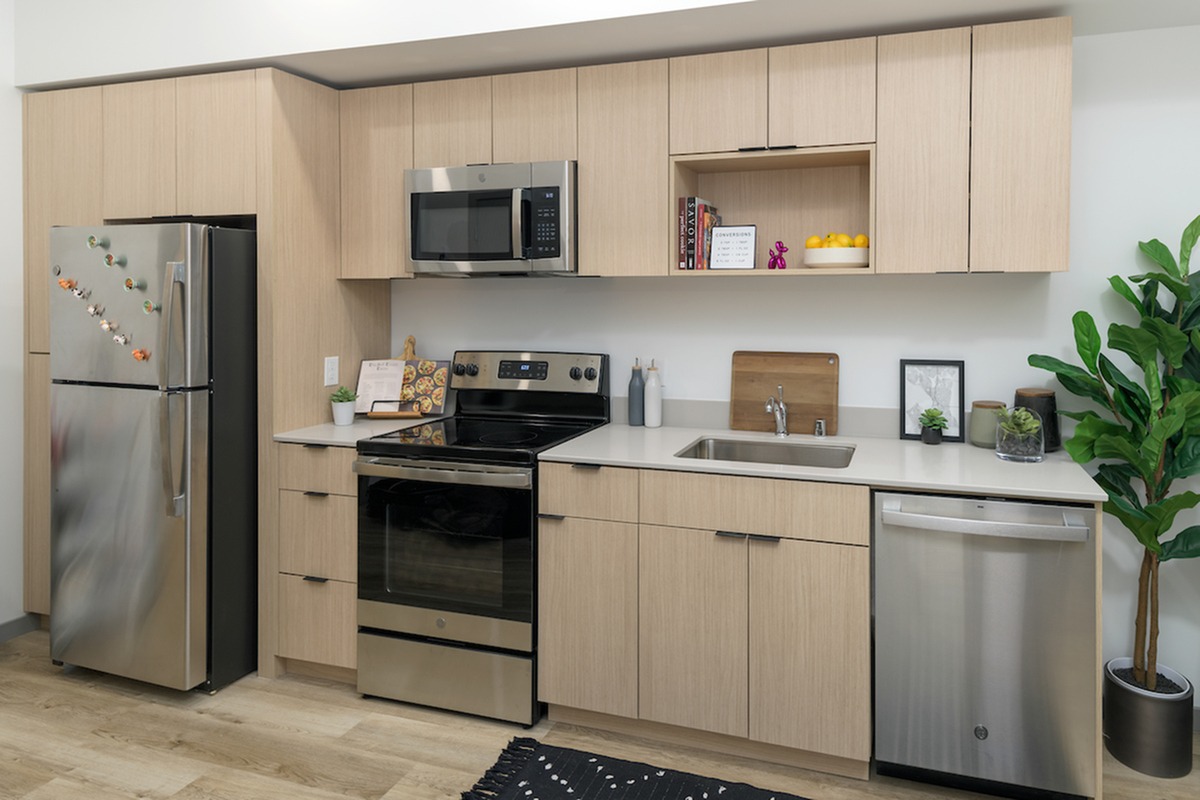 Model unit kitchen with stainless steel appliances