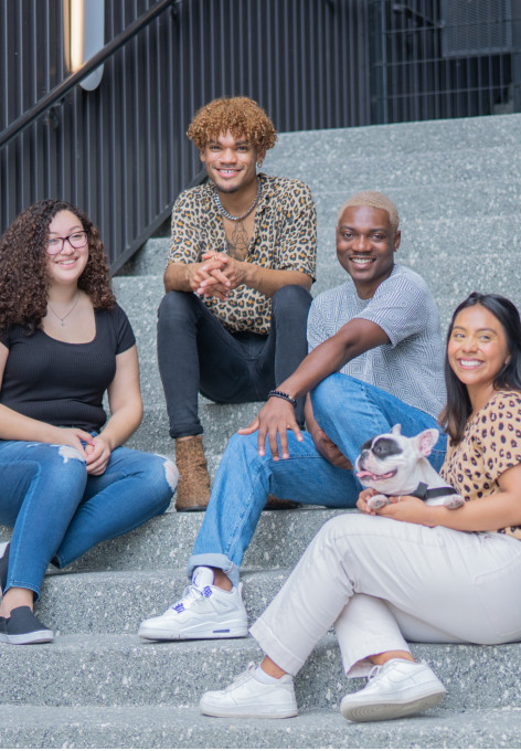 Group in stair with puppy