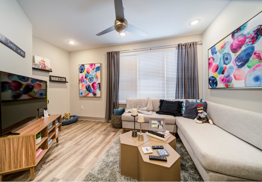 spacious kitchen and living areas