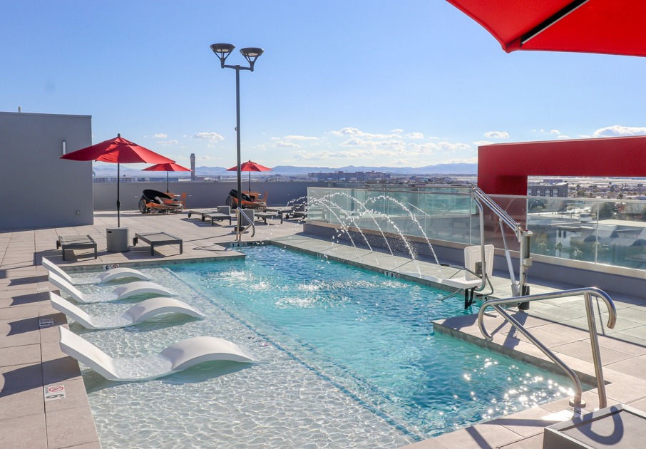 Rooftop Pool with fountains