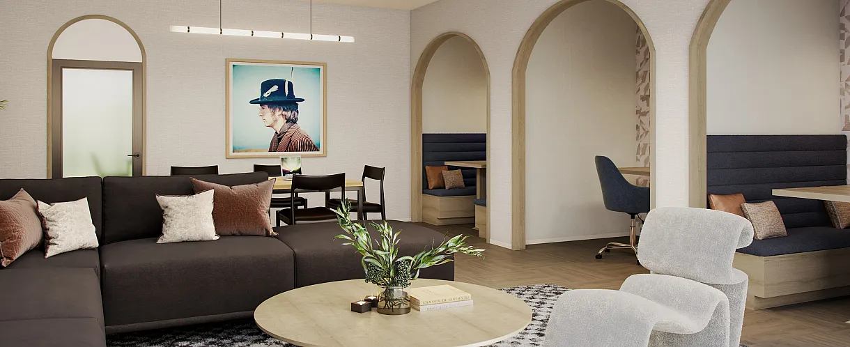 Co- working area with large couch