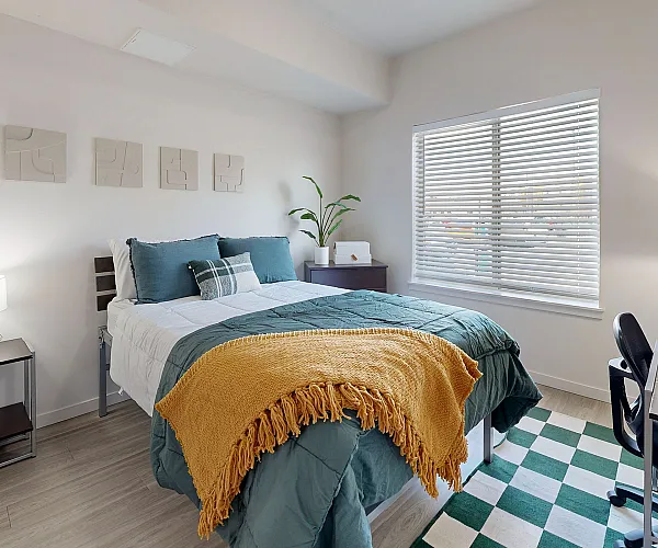 villas bedroom with blue comforter