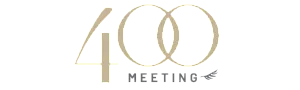 Elegant logo featuring the number 400 intertwined with the word 'Meeting', showcasing a modern and sophisticated design.