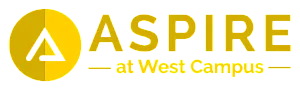 Aspire at West Campus logo in bold yellow with a modern design, symbolizing premium apartment living.