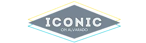 Logo for Iconic on Alvarado with modern geometric design featuring bold typography.