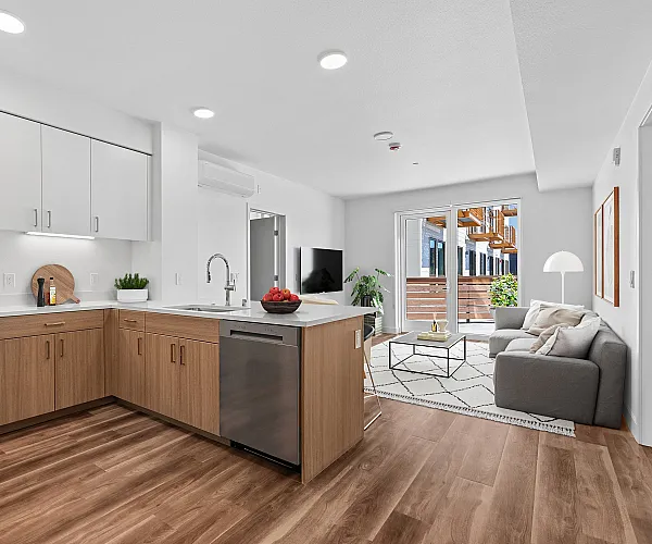 virtually staged unit of living room with decor