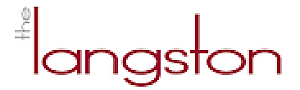 Sleek 'The Langston' logo in elegant red font on a minimalist white background, symbolizing modern urban living.
