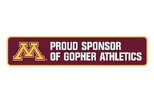 Maroon and gold banner proudly announcing sponsorship of Gopher Athletics with bold university logo.