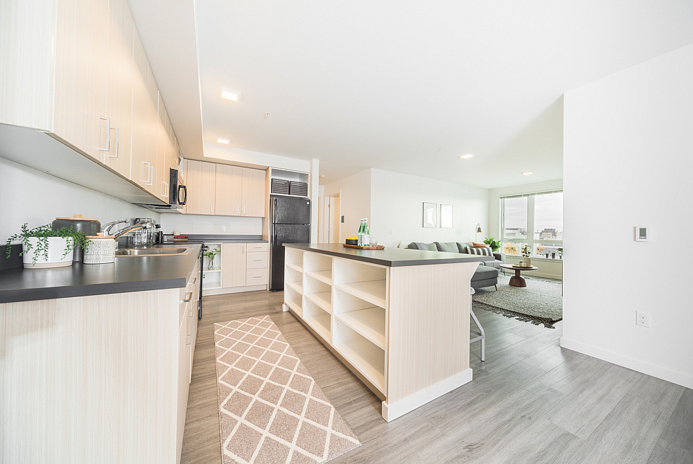 model kitchen and bedroom with decor