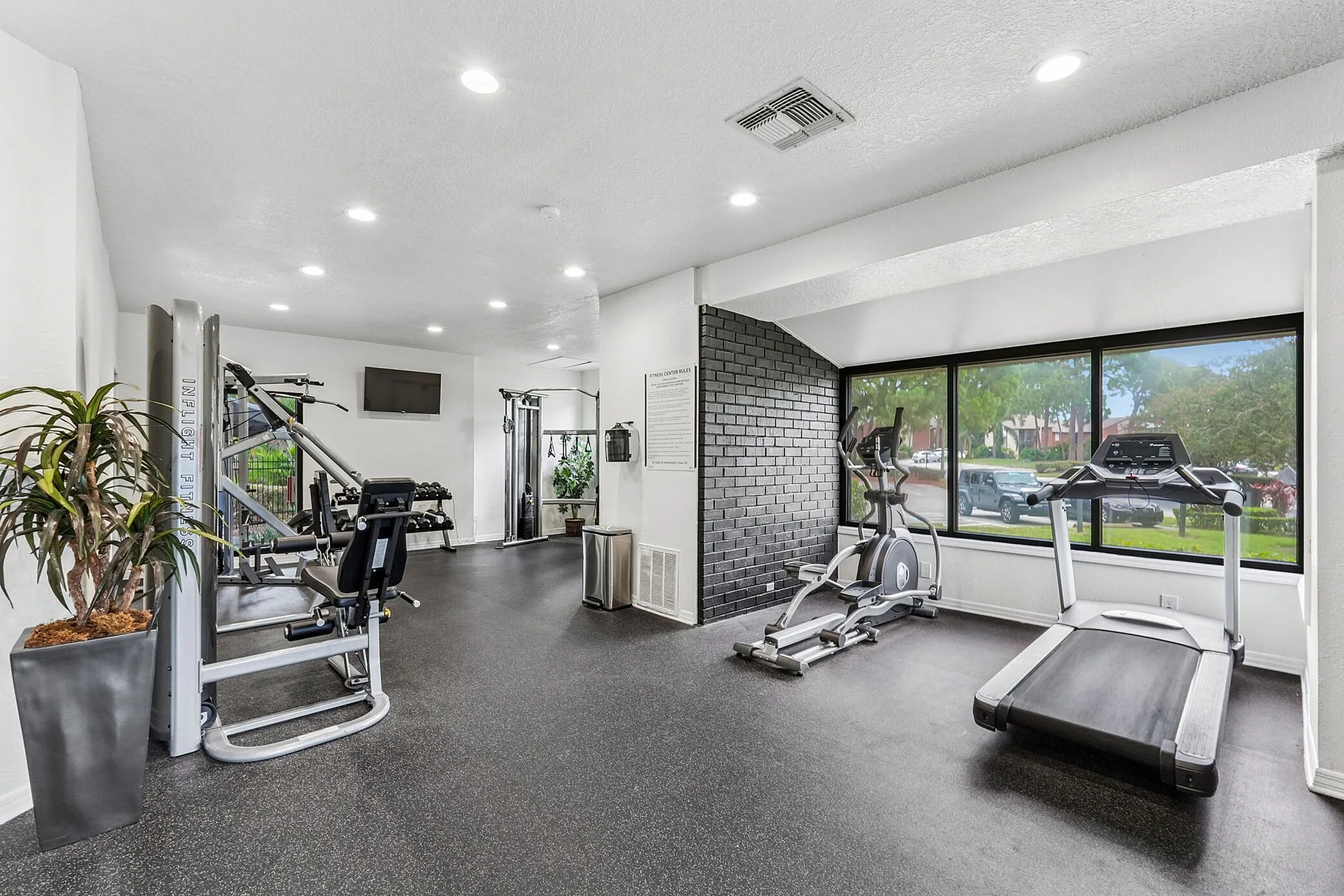 Fitness Center with garden view