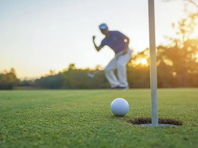 close up shot of golf ball going into cup