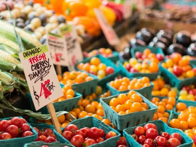 closeup of vegetables at a farmers market