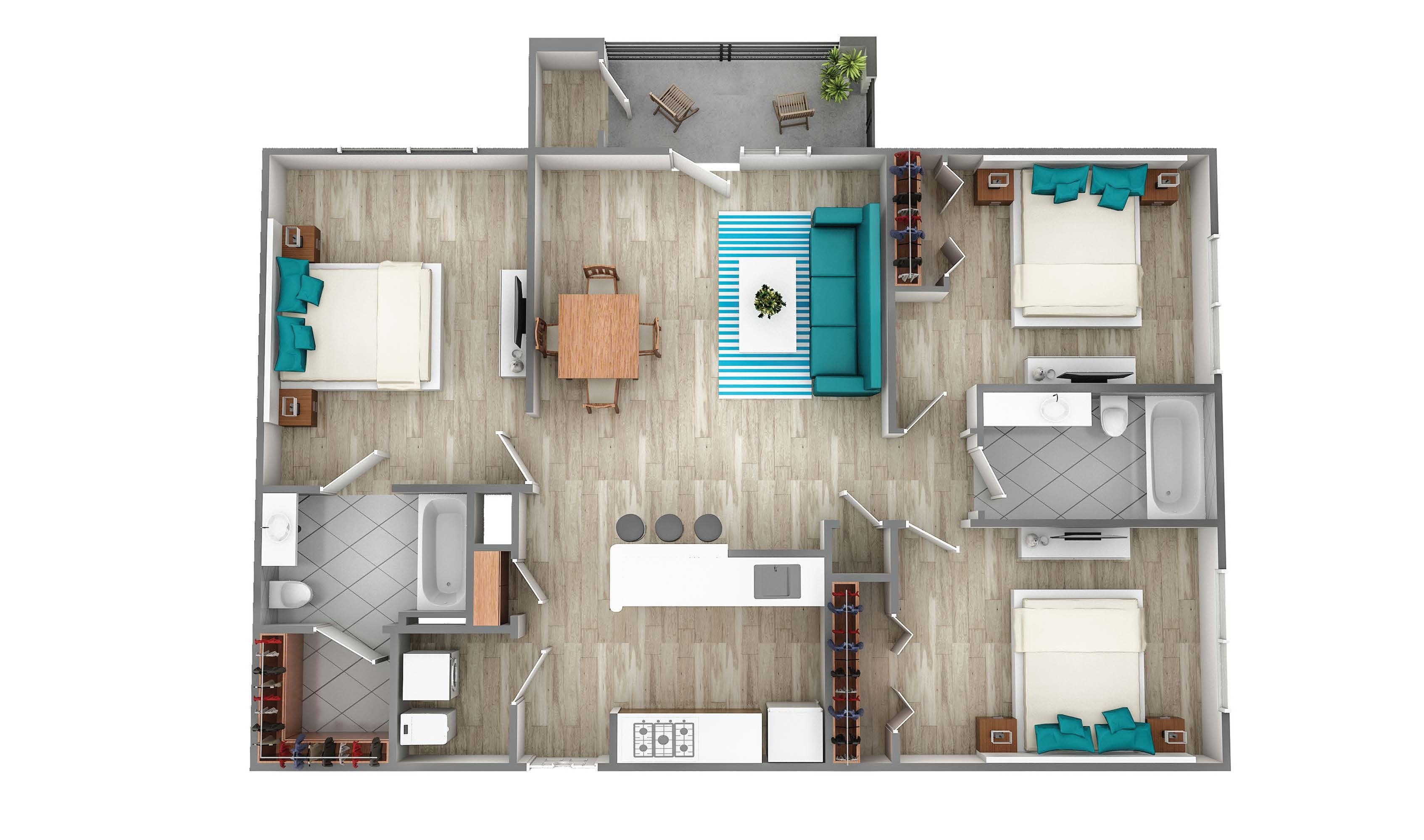 Three Bedroom Two Bath | 1125 sq ft