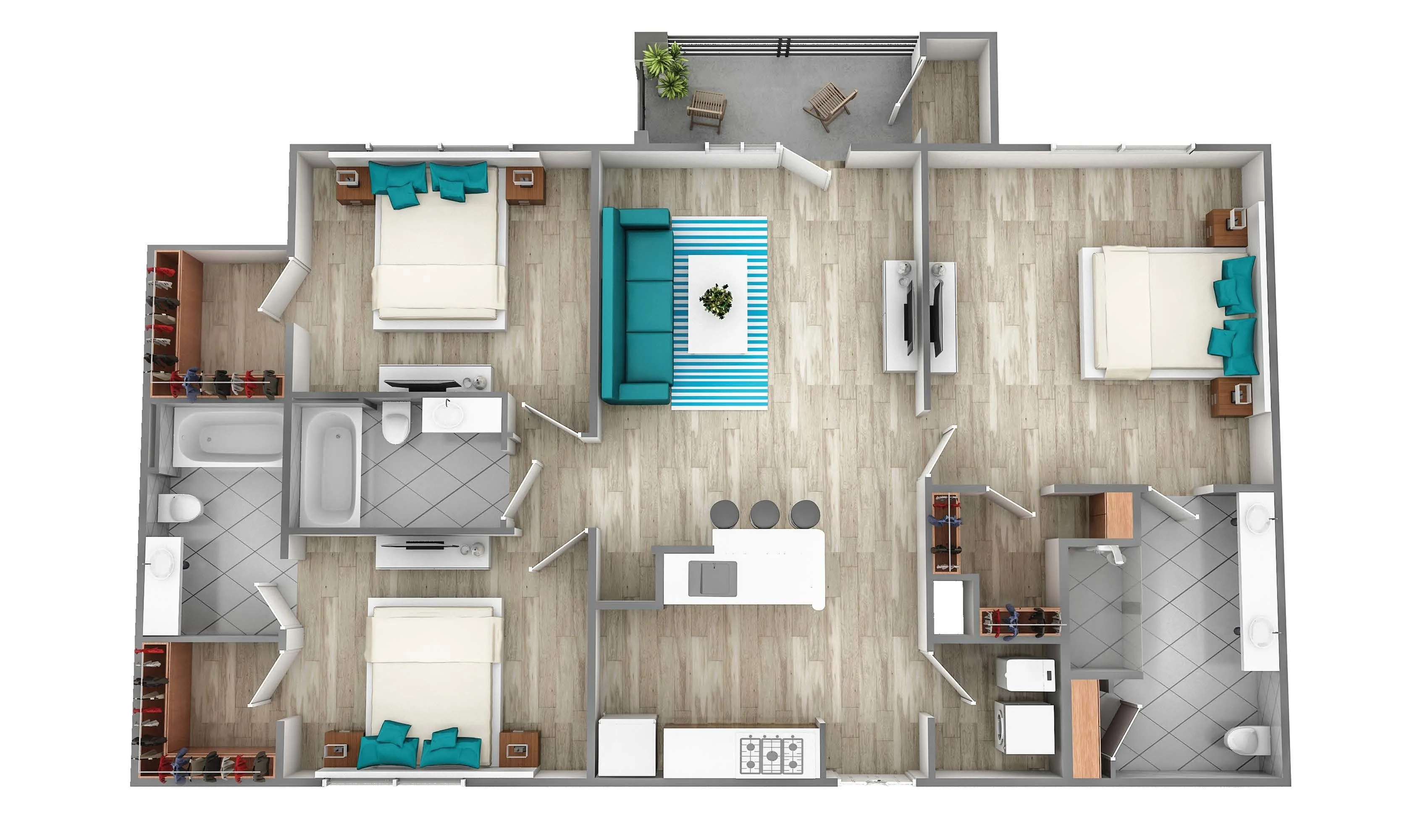 Three Bedroom w/ Kitchen Island | 1259 sq ft