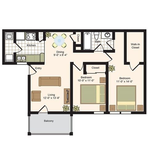 B1 | 2x2 | 846 sq ft