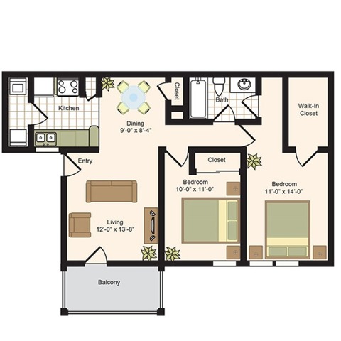 B2 | 2x2 | 875 sq ft