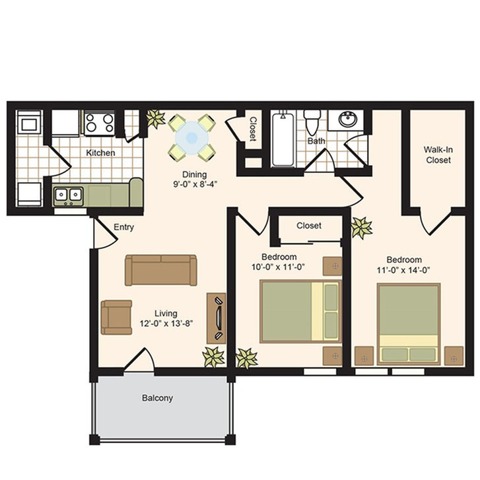 B4 | 2x2 | 887 sq ft