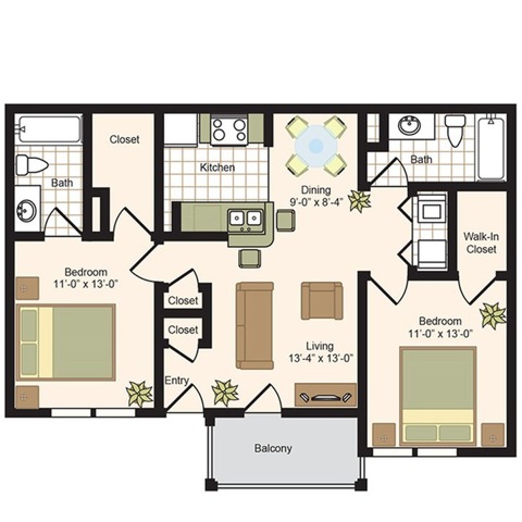 C2 | 2x2 | 950 sq ft