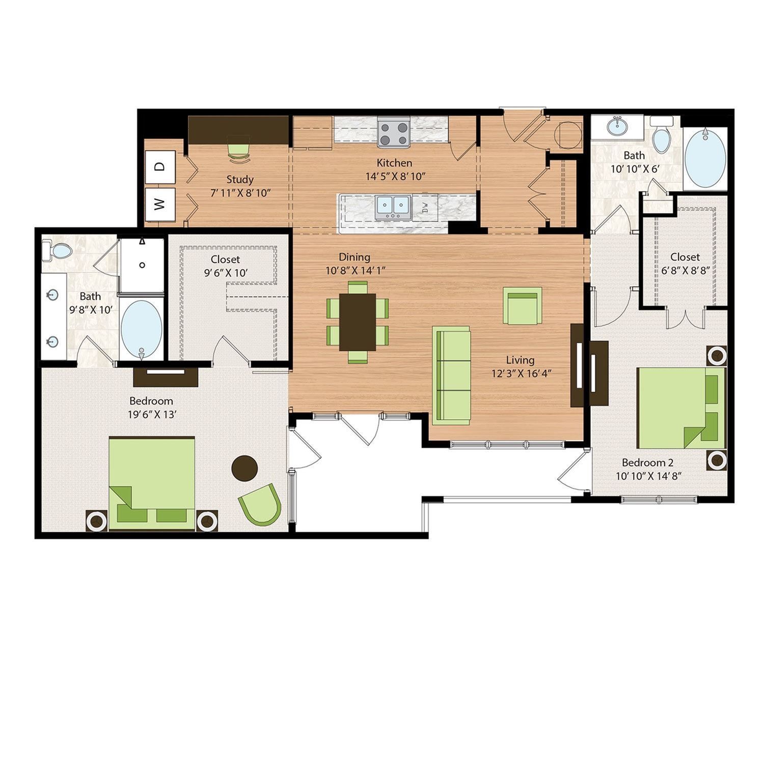 Two Bedroom Two Bath (1556 SF)