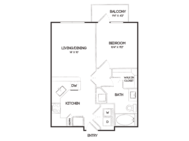 A3F 1 Bedroom Floor Plan
