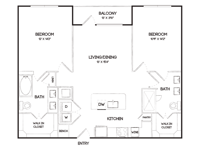 B1E 2 Bedroom Floor Plan