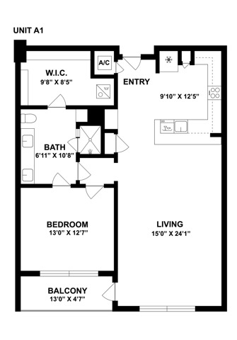 A1 | 1 Bed 1 Bath | from 972 square feet