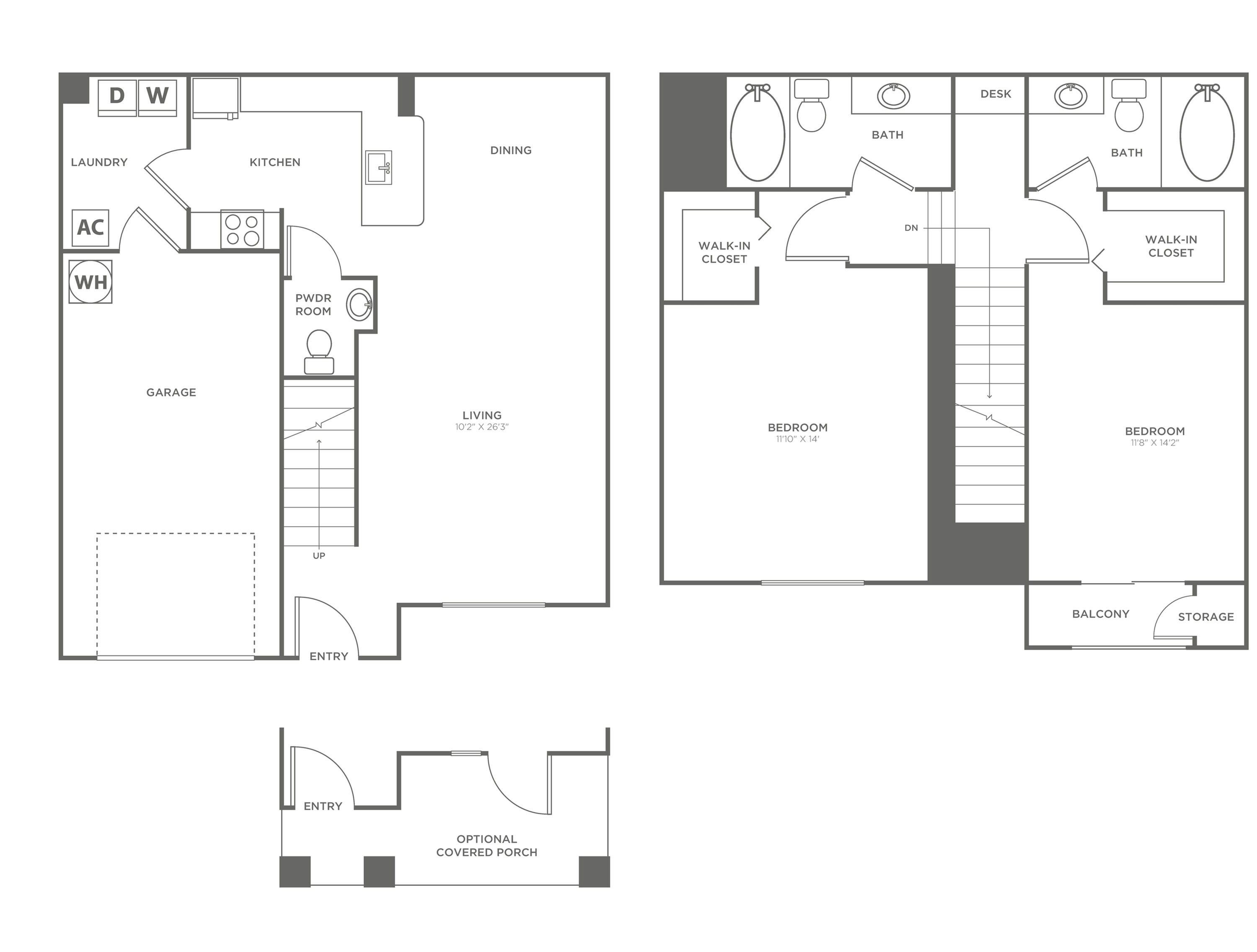 Two Bedroom Two and a Half Bath (1328 SF)