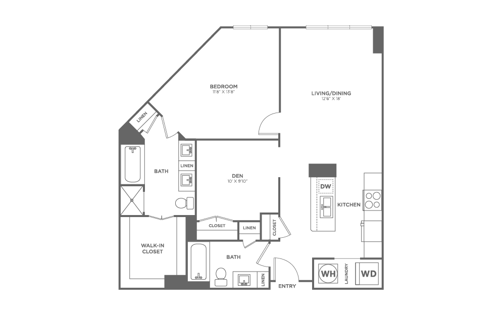 One Bedroom One Bath With Den (995 SF)