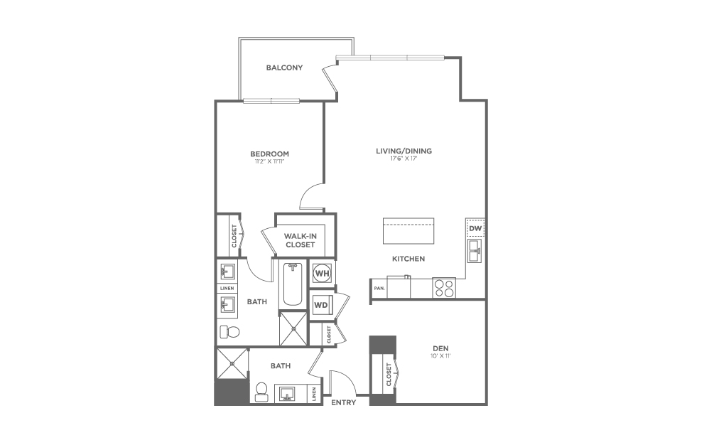 One Bedroom One Bath With Den (1,049 SF)
