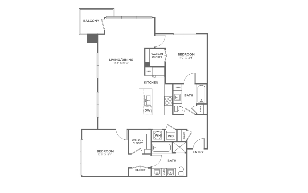 Two Bedroom Two Bath (1,228 SF)