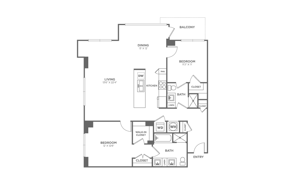 Two Bedroom Two Bath (1,274 SF)