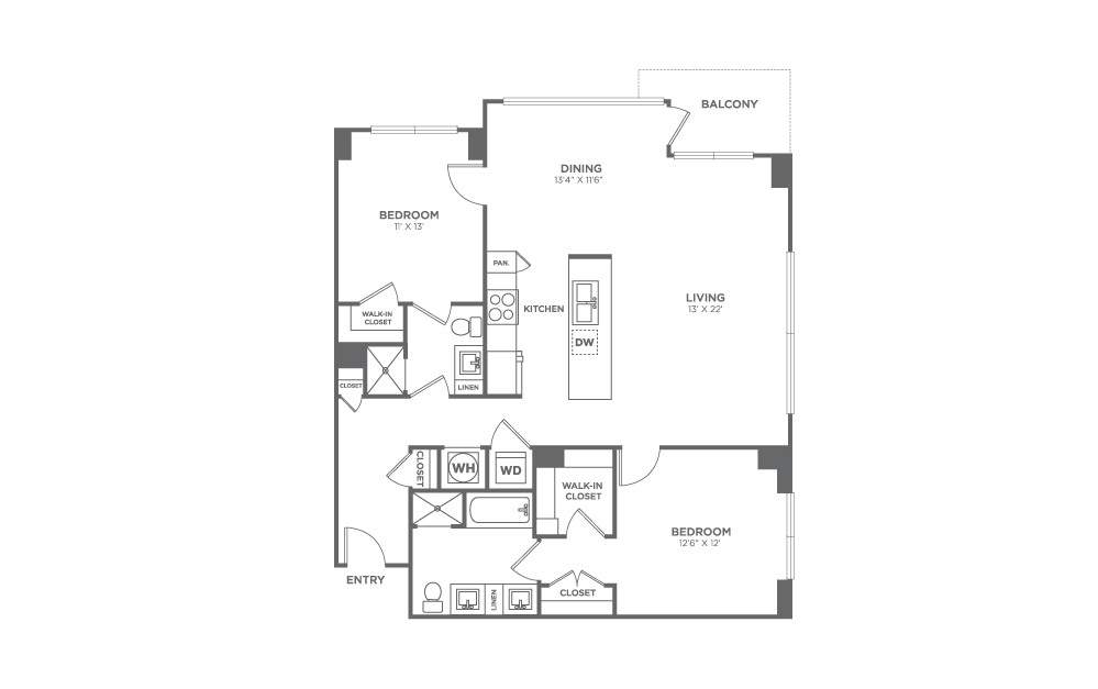 Two Bedroom Two Bath (1,284 SF)