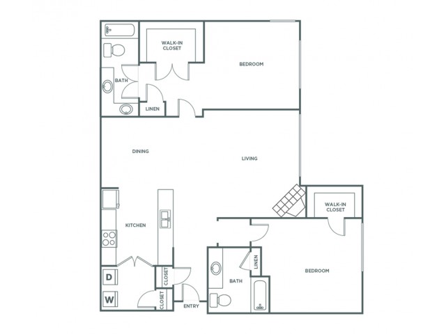 Two Bedroom Two Bath (1212 SF)