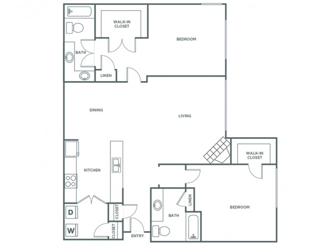 Two Bedroom Two Bath (1131 SF)