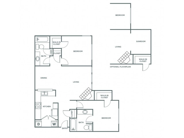 Two Bedroom Two Bath (1063 SF)