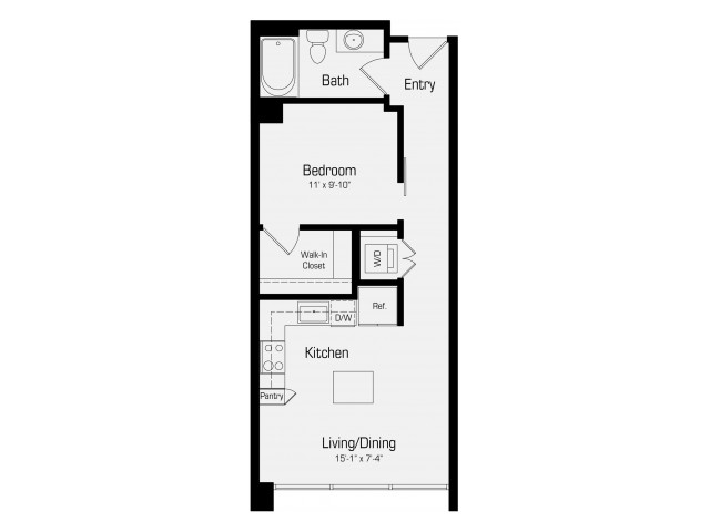 S2-A | 1 bed 1 bath | 583 Sq. Ft