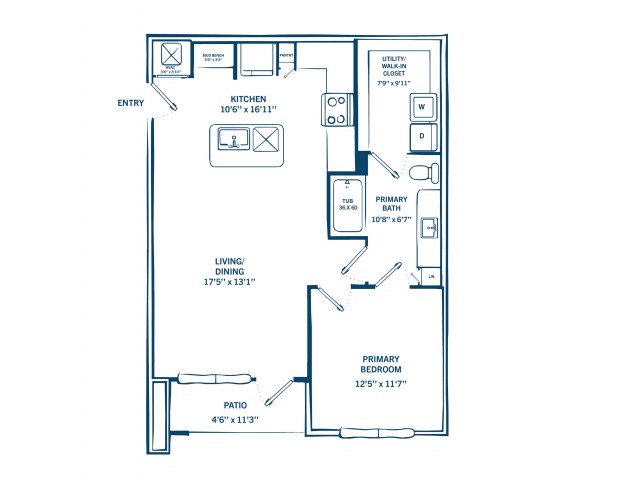 A1 | 1 bed 1 bath | 817 sq ft