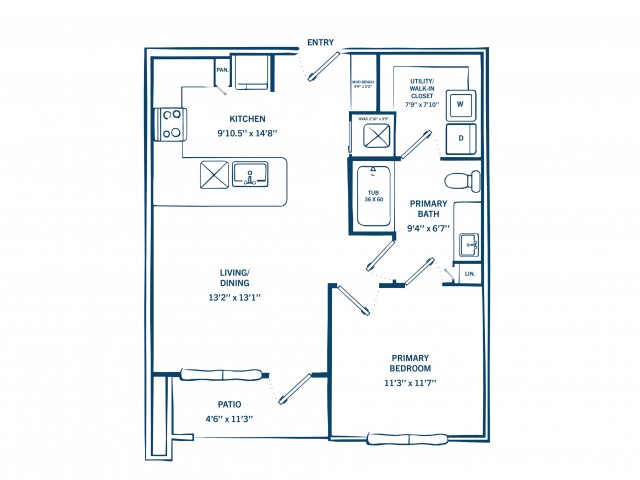 A1C | 1 bed 1 bath | 698 sq ft