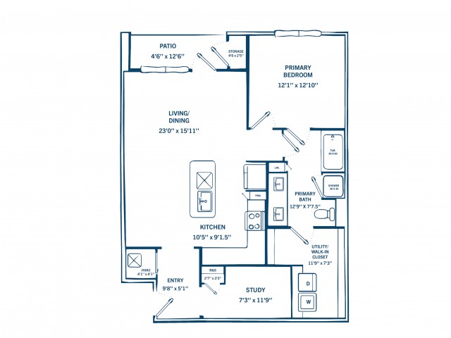 A3 | 1 bed 1 bath | 1031 sq ft
