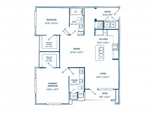 B1E | 2 bed 2 bath | 1284 sq ft