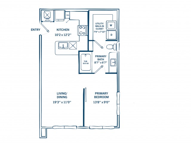 E1C | 1 bed 1 bath | 605 sq ft