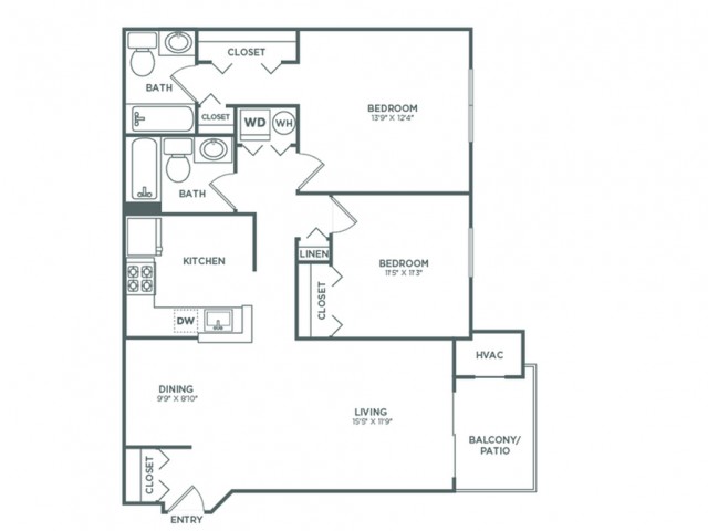 Two Bedroom Two Bath (942 SF)