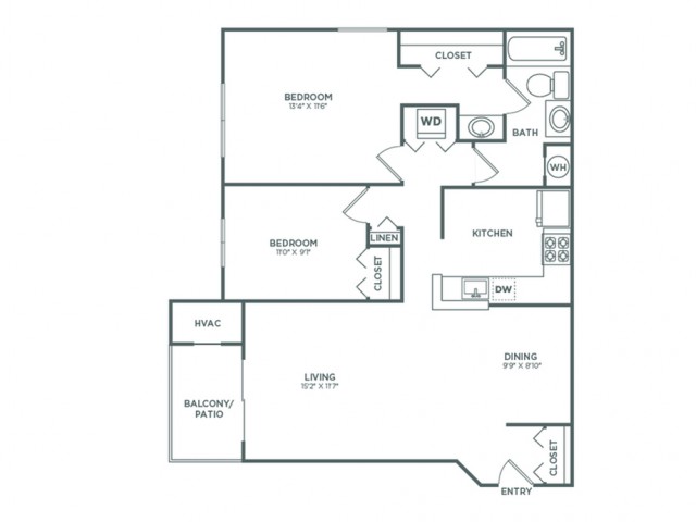 Two Bedroom One Bath (876 SF)