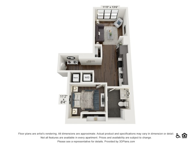 A1 | 1 bed 1 bath | 623 sq ft