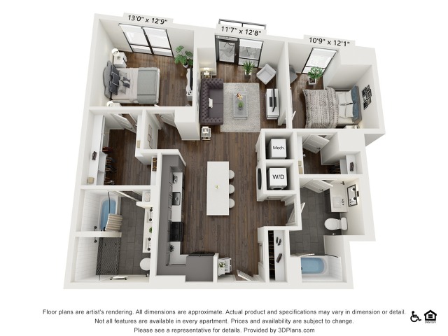 B1 | 2 bed 2 bath | 1128 sq ft