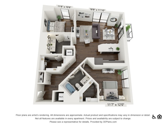 B3 | 2 bed 2 bath | 1153 sq ft