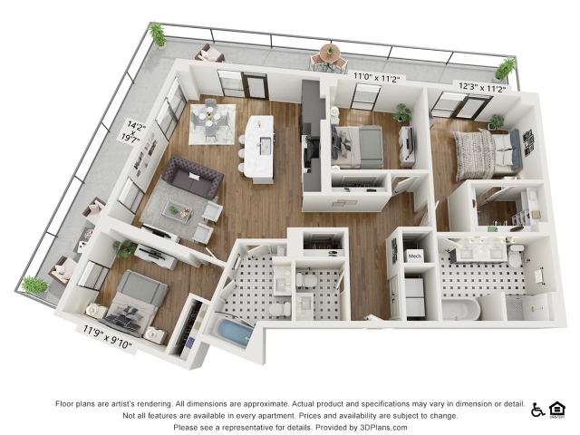 PH-C1 | 3 bed 2 bath | 1428 sq ft