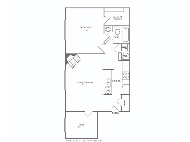 One Bedroom One Bath with Den (734 SF)