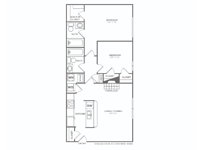 Two Bedroom Two Bath (841 SF)